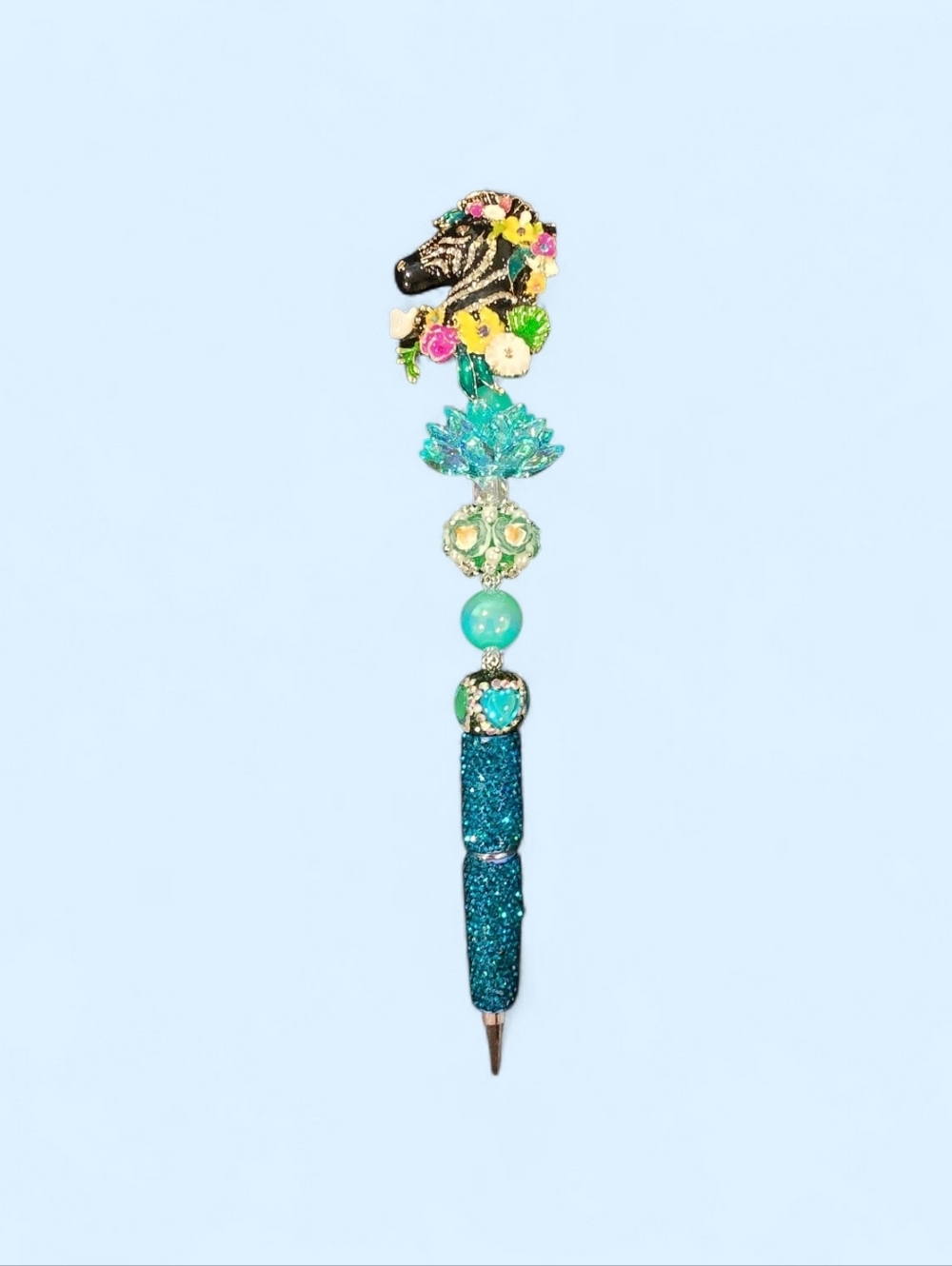 Decorative Teal Beaded Zebra Pen - Stylish Home Office Accessory